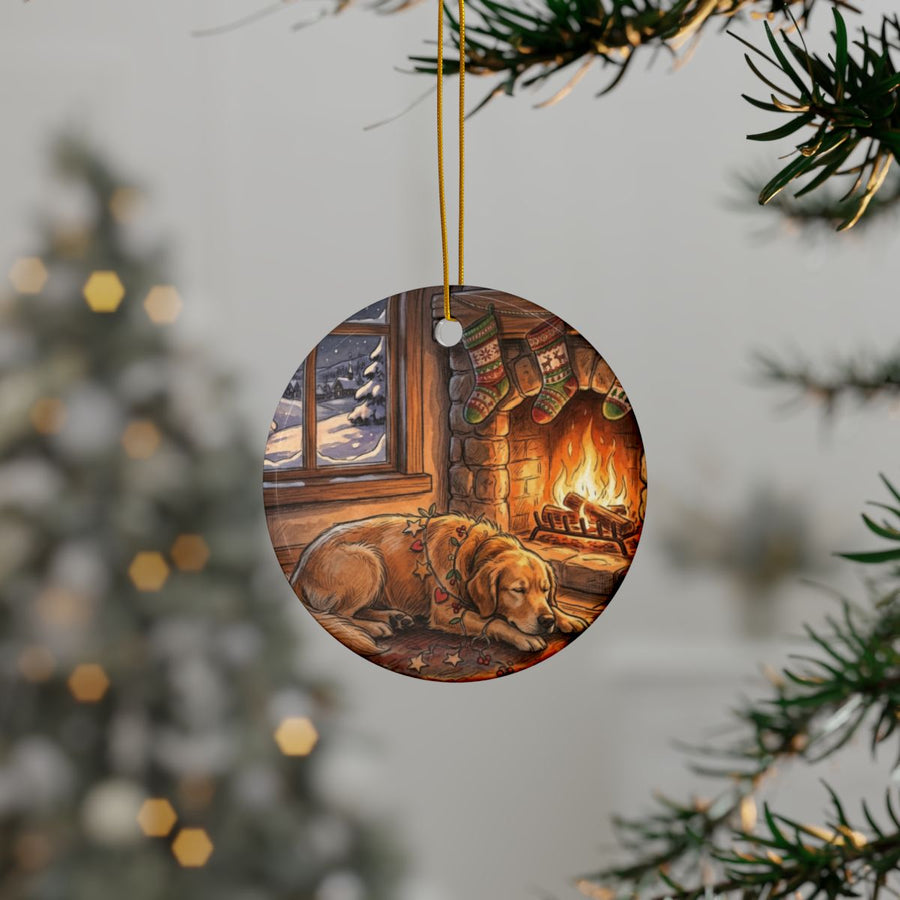 Golden Retriever Christmas Storybook ceramic ornament by Tritan, context