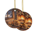 Golden Retriever Christmas Storybook ceramic ornament by Tritan, front and back