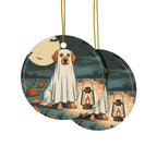 Golden Retriever Halloween Poster ceramic ornament by Tritan, front and back