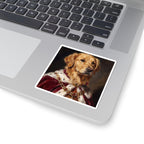 Golden Retriever Kings & Queens vinyl sticker by Tritan, on a laptop