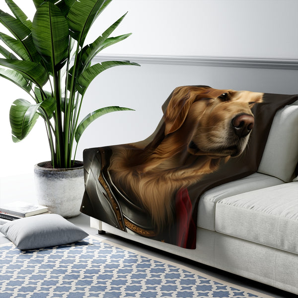 Golden Retriever Medieval Knight Portrait Regal Throw Blanket | Premium Dog Prints | Tritan — Lifestyle View