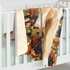 Golden Retriever Watercolor sherpa blanket by Tritan, on bed