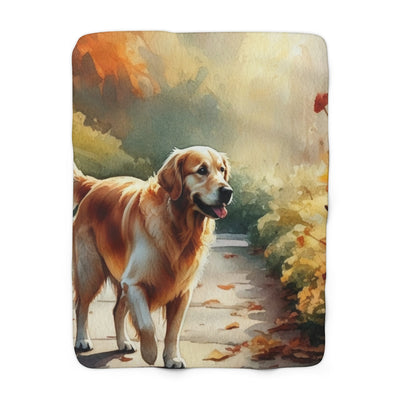 Golden Retriever Watercolor Autumn Path Throw Blanket | Premium Dog Prints | Tritan