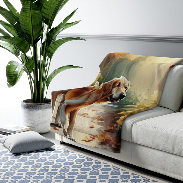 Golden Retriever Watercolor Autumn Path Throw Blanket | Premium Dog Prints | Tritan — Lifestyle View