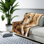 Golden Retriever Watercolor sherpa blanket by Tritan, on sofa