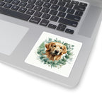 Golden Retriever Watercolor vinyl sticker by Tritan, on a laptop