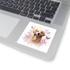 Golden Retriever Watercolor vinyl sticker by Tritan, on a laptop