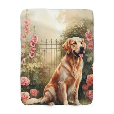 Golden Retriever Watercolor Cottage Garden Throw Blanket | Premium Dog Prints | Tritan
