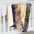Golden Retriever Watercolor sherpa blanket by Tritan, on bed