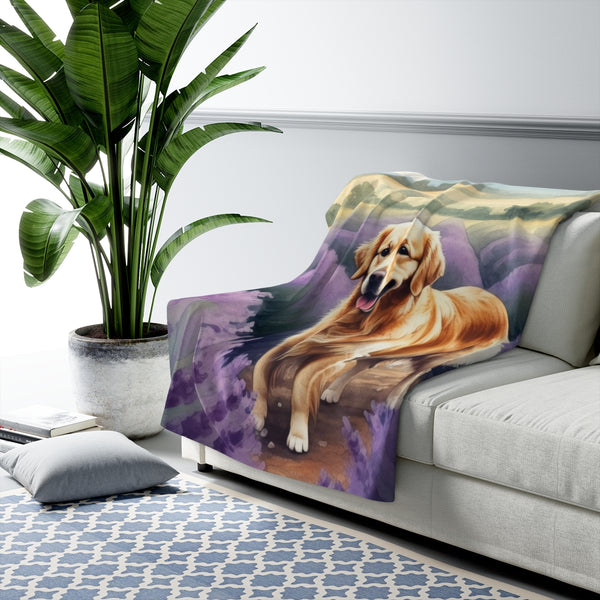 Golden Retriever Watercolor Lavender Fields Throw Blanket | Premium Dog Prints | Tritan — Lifestyle View