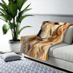 Golden Retriever Watercolor sherpa blanket by Tritan, on sofa