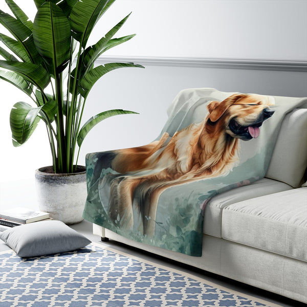 Golden Retriever Watercolor Rain Garden Throw Blanket | Premium Dog Prints | Tritan — Lifestyle View