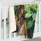 Golden Retriever Watercolor sherpa blanket by Tritan, on bed
