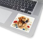 Golden Retriever Watercolor vinyl sticker by Tritan, on a laptop