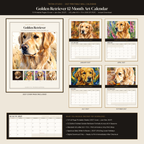 Golden Retriever 2027 Printable Wall Calendar cover and monthly pages featuring painted Golden Retriever portraits by Tritan