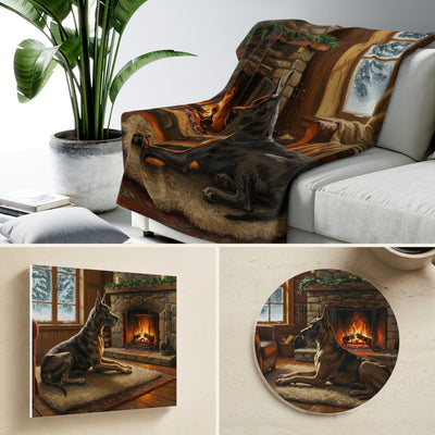 Great Dane By the Fire Gift Set | Canvas, Sherpa Blanket & Coaster | Tritan