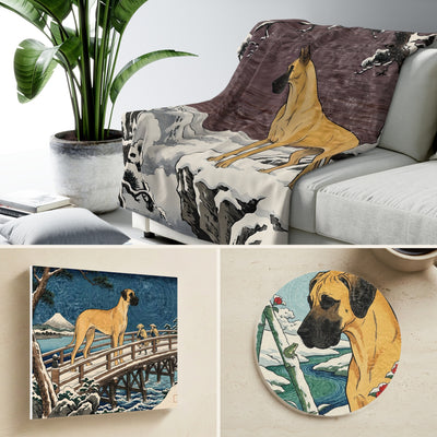 Great Dane Japanese Print Gift Set | Canvas, Sherpa Blanket & Coaster | Tritan