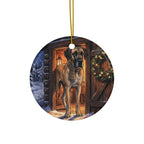 Great Dane Christmas Storybook ceramic ornament by Tritan, front