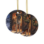Great Dane Christmas Storybook ceramic ornament by Tritan, front and back