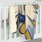 Great Dane Comic Pop Art sherpa blanket by Tritan, on bed