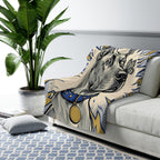 Great Dane Comic Pop Art sherpa blanket by Tritan, on sofa