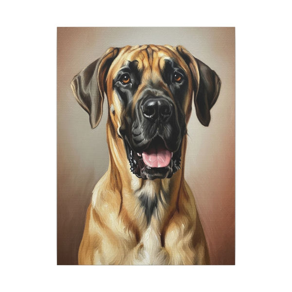 Great Dane Oil Portrait Canvas Art | Stretched Dog Wall Decor | Pet Lover Gift | Warm Painting Print — Lifestyle View