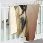 Great Dane Oil Portrait sherpa blanket by Tritan, on bed
