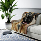 Great Dane Oil Portrait sherpa blanket by Tritan, on sofa