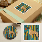 Great Dane Retro Autumn stocking stuffer gift set: round cork-back coaster and two 3x3 vinyl stickers