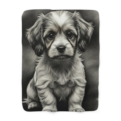 Havanese Charcoal Portrait Sherpa Fleece Blanket | Dog Lover Gift