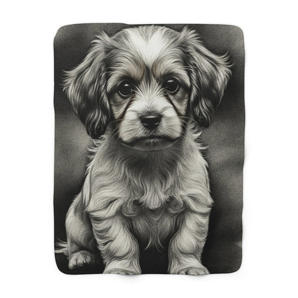 Havanese Charcoal Portrait Sherpa Fleece Blanket | Dog Lover Gift