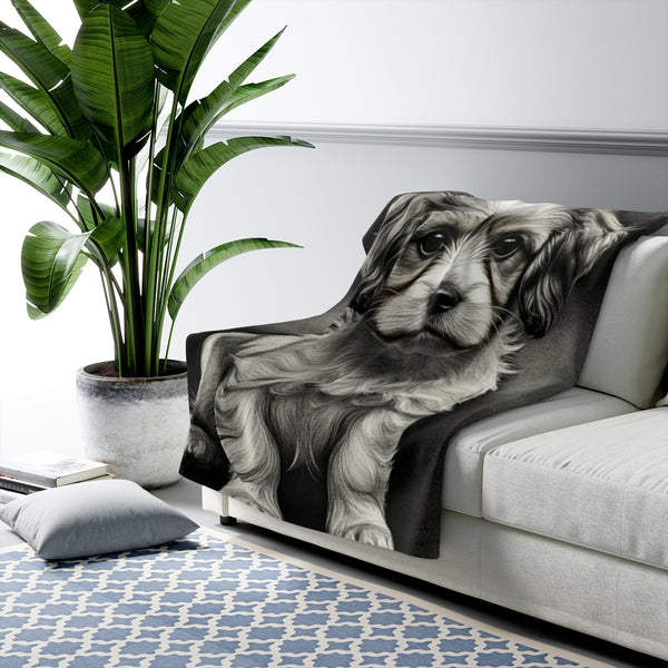 Havanese Charcoal Portrait Sherpa Fleece Blanket | Dog Lover Gift — Lifestyle View