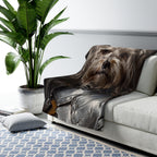 Havanese Medieval Knight sherpa blanket by Tritan, on sofa
