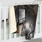 Havanese Medieval Knight sherpa blanket by Tritan, on bed