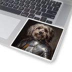 Havanese Medieval Knight vinyl sticker by Tritan, on a laptop