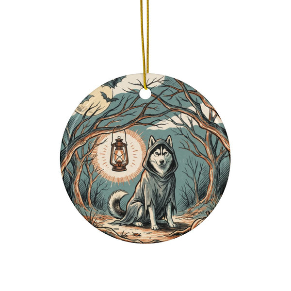 Siberian Husky Halloween Poster ceramic ornament by Tritan, front