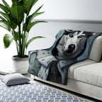 Siberian Husky Kings & Queens sherpa blanket by Tritan, on sofa