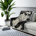 Siberian Husky Oil Portrait sherpa blanket by Tritan, on sofa