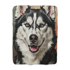 Siberian Husky Oil Portrait sherpa blanket by Tritan, front
