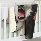 Siberian Husky Oil Portrait sherpa blanket by Tritan, on bed