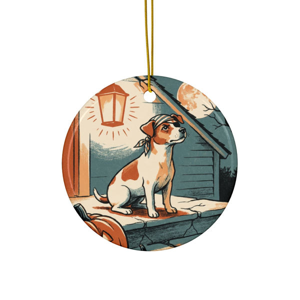 Jack Russell Terrier Halloween Poster Ceramic Tree Ornament, Vintage Dog Poster Art, Jack Russell Terrier Lover Gift