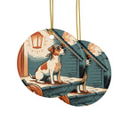 Jack Russell Terrier Halloween Poster ceramic ornament by Tritan, front and back