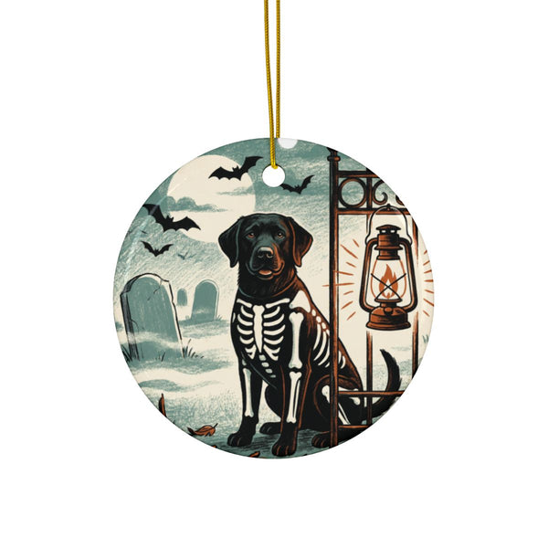 Labrador Retriever Halloween Poster Ceramic Tree Ornament, Vintage Dog Poster Art, Labrador Retriever Lover Gift
