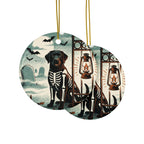 Labrador Retriever Halloween Poster ceramic ornament by Tritan, front and back