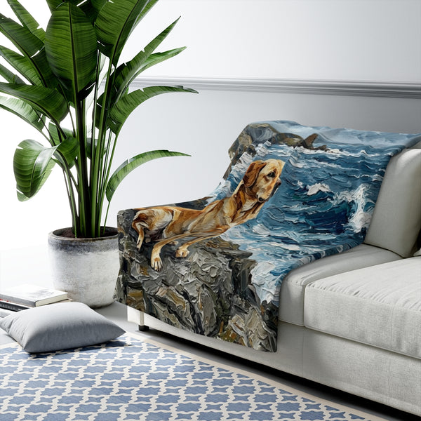 Labrador Retriever Acrylic Gallery Print Coastal Cliffside Throw Blanket | Premium Dog Prints | Tritan — Lifestyle View