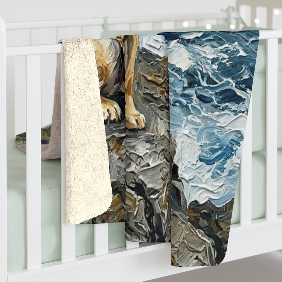 Labrador Retriever Acrylic sherpa blanket by Tritan, on bed