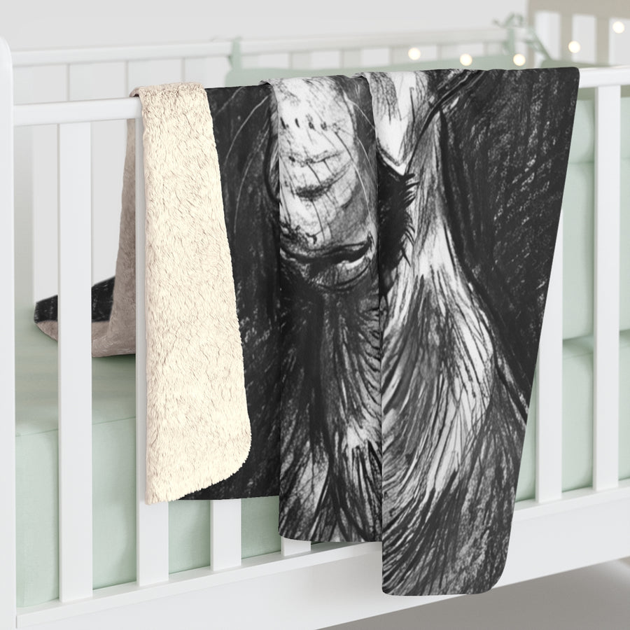 Labrador Retriever Charcoal sherpa blanket by Tritan, on bed
