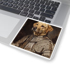 Labrador Retriever Medieval Knight vinyl sticker by Tritan, on a laptop