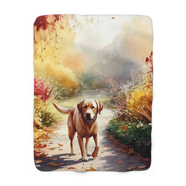 Labrador Retriever Watercolor Autumn Path Throw Blanket | Premium Dog Prints | Tritan