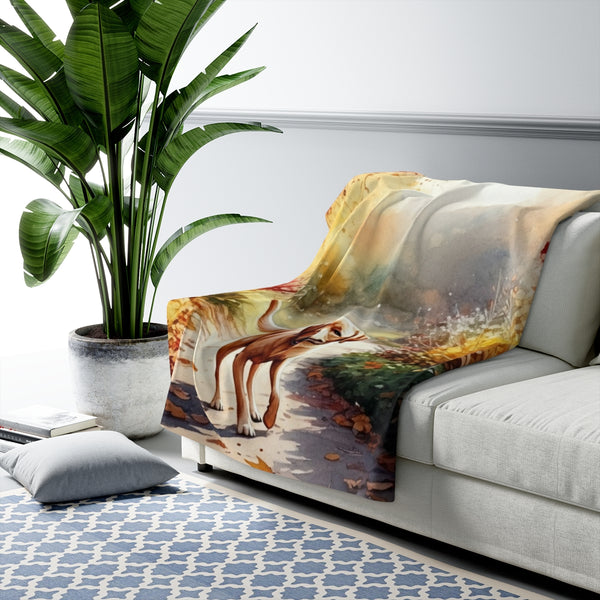 Labrador Retriever Watercolor Autumn Path Throw Blanket | Premium Dog Prints | Tritan — Lifestyle View